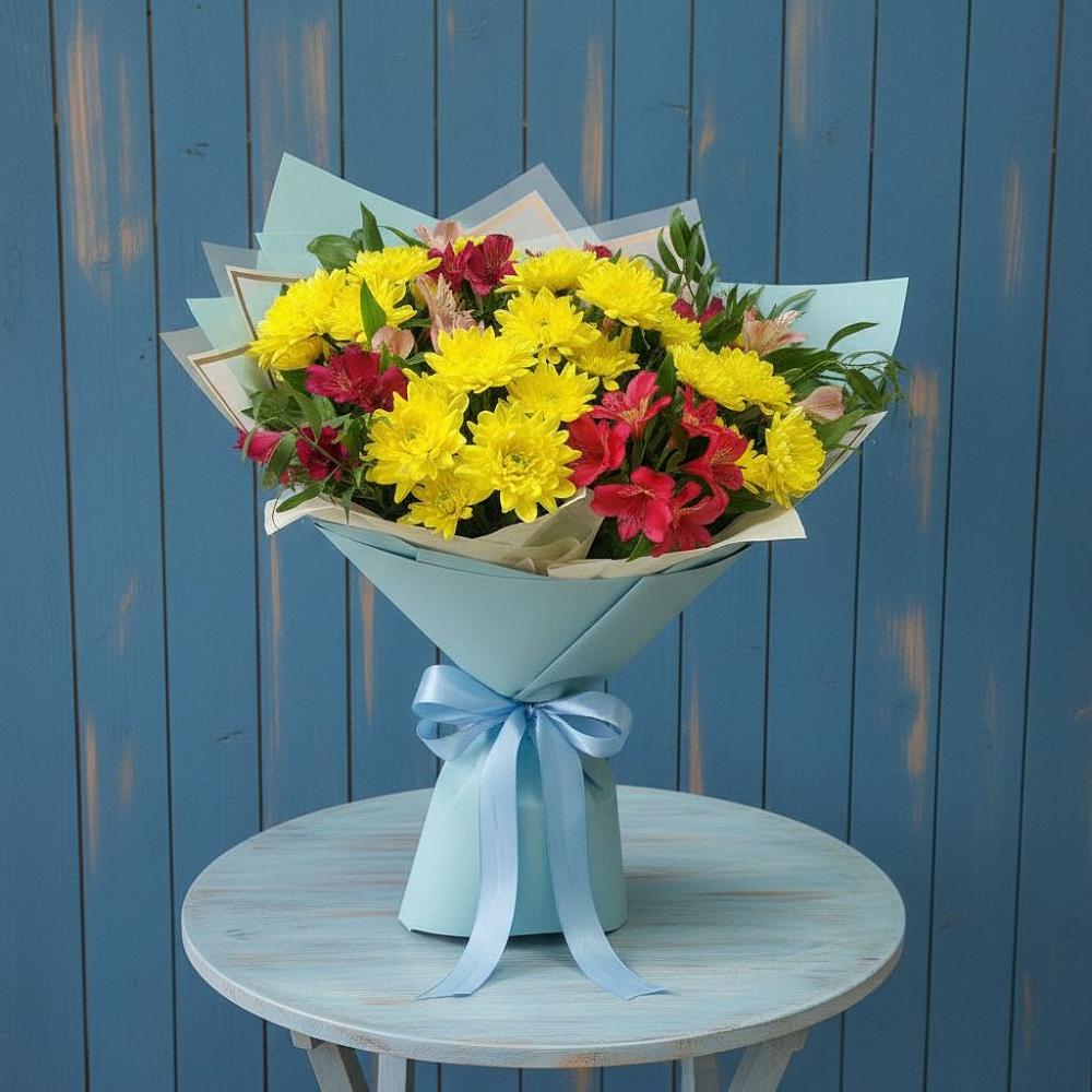 Букет цветов из: Альстромерии и Хризантемы в Пяозерский