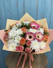 Букет цветов из:  Розы, Герберы и Хризантемы #REPLACE_PRED# Пяозерский