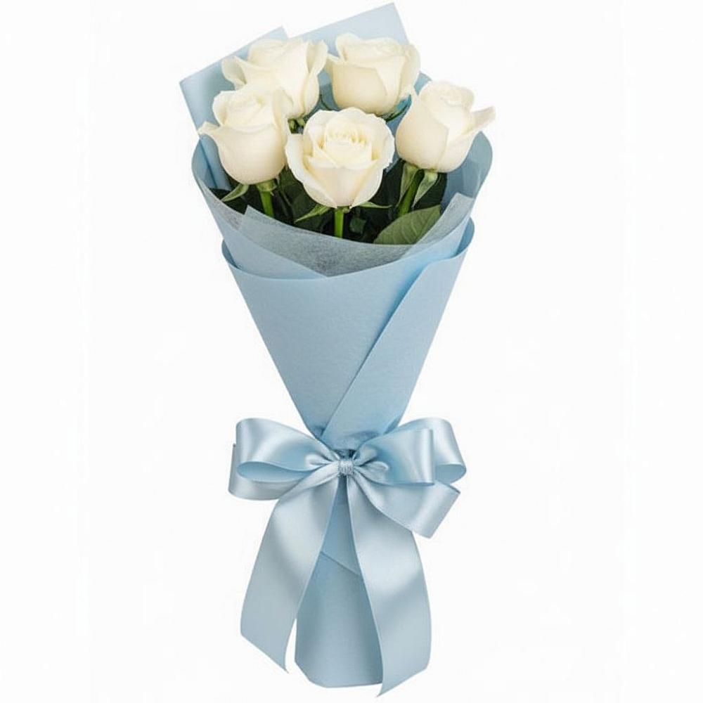 Букет 5 Белых роз Проуд в Пяозерский