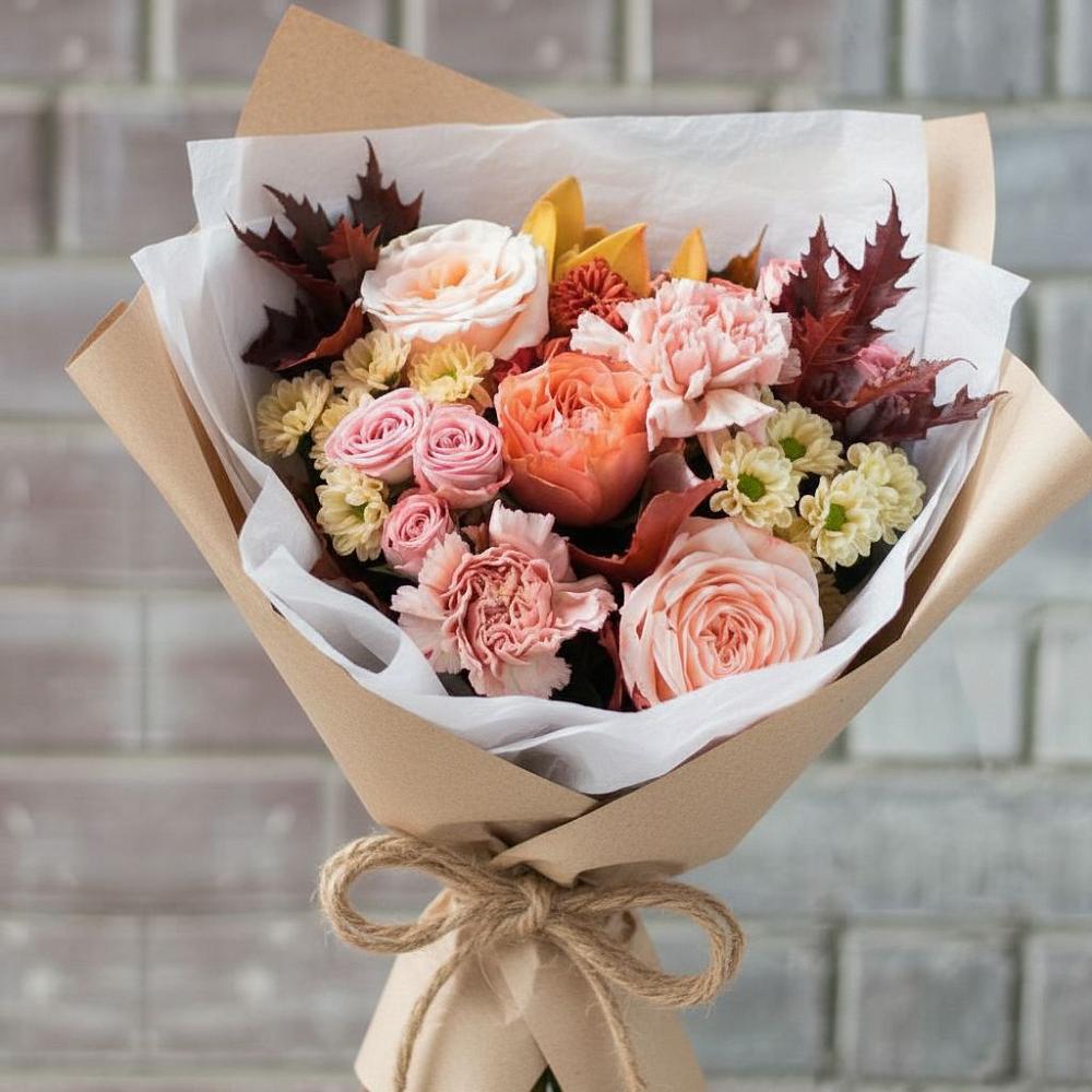 Букет цветов из: Гвоздики, Хризантемы и Розы в Пяозерский