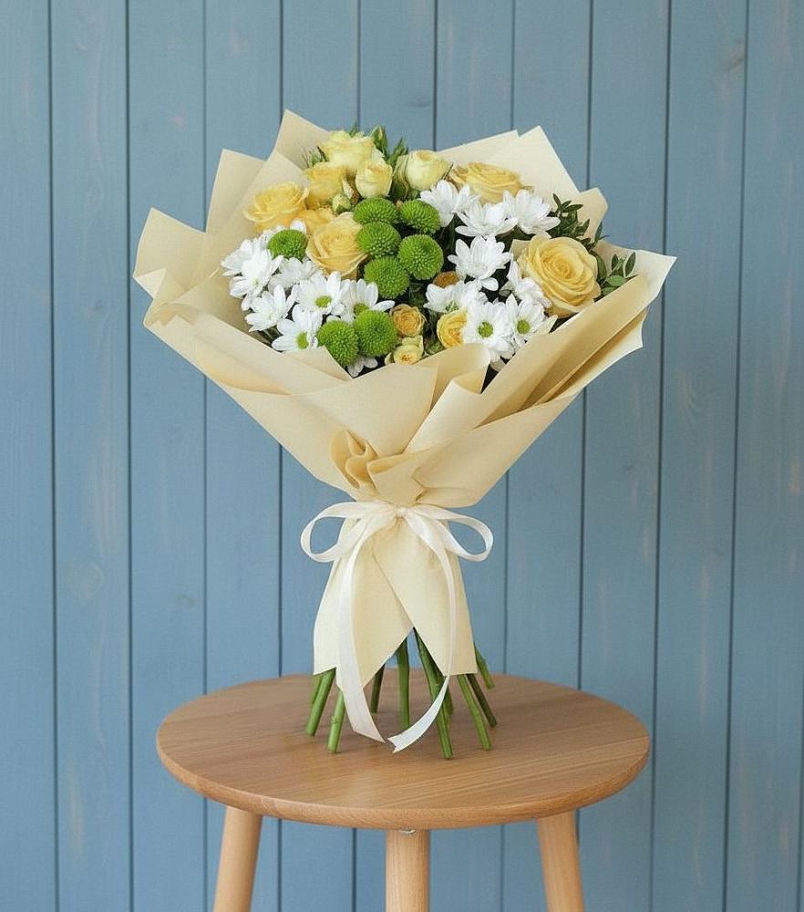 Букет цветов из: Хризантемы и Розы в Пяозерский