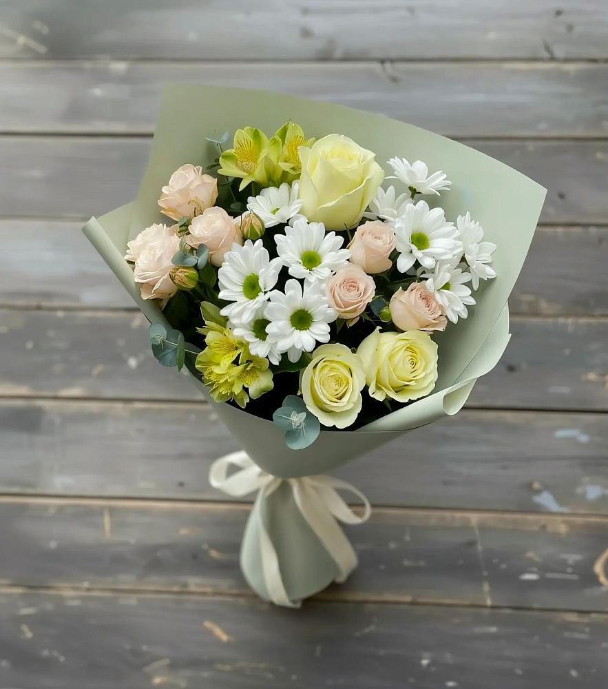 Букет цветов из: Альстромерии, Розы и Хризантемы в Пяозерский