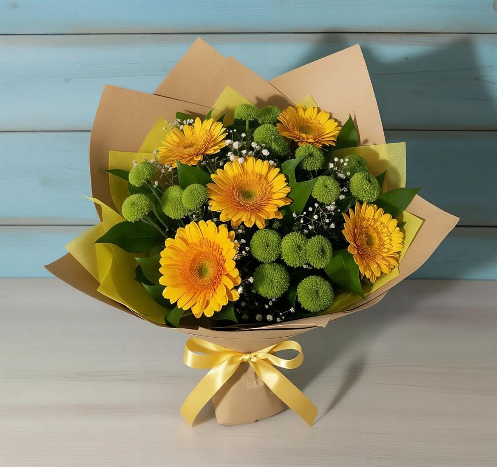 Букет цветов из: Герберы и Хризантемы в Пяозерский