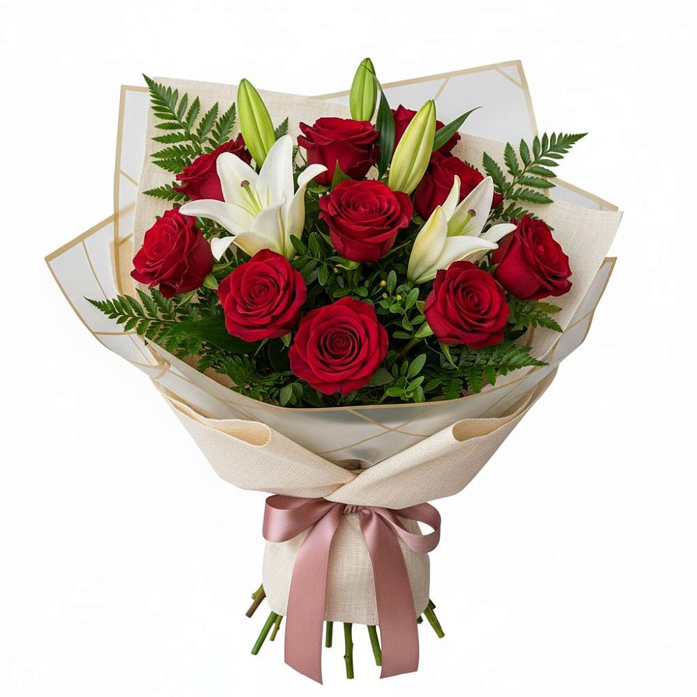 Букет цветов из: Лилии и Розы в Пяозерский