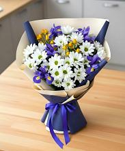 Букет цветов из:  Розы, Ирисы и Хризантемы #REPLACE_PRED# Пяозерский