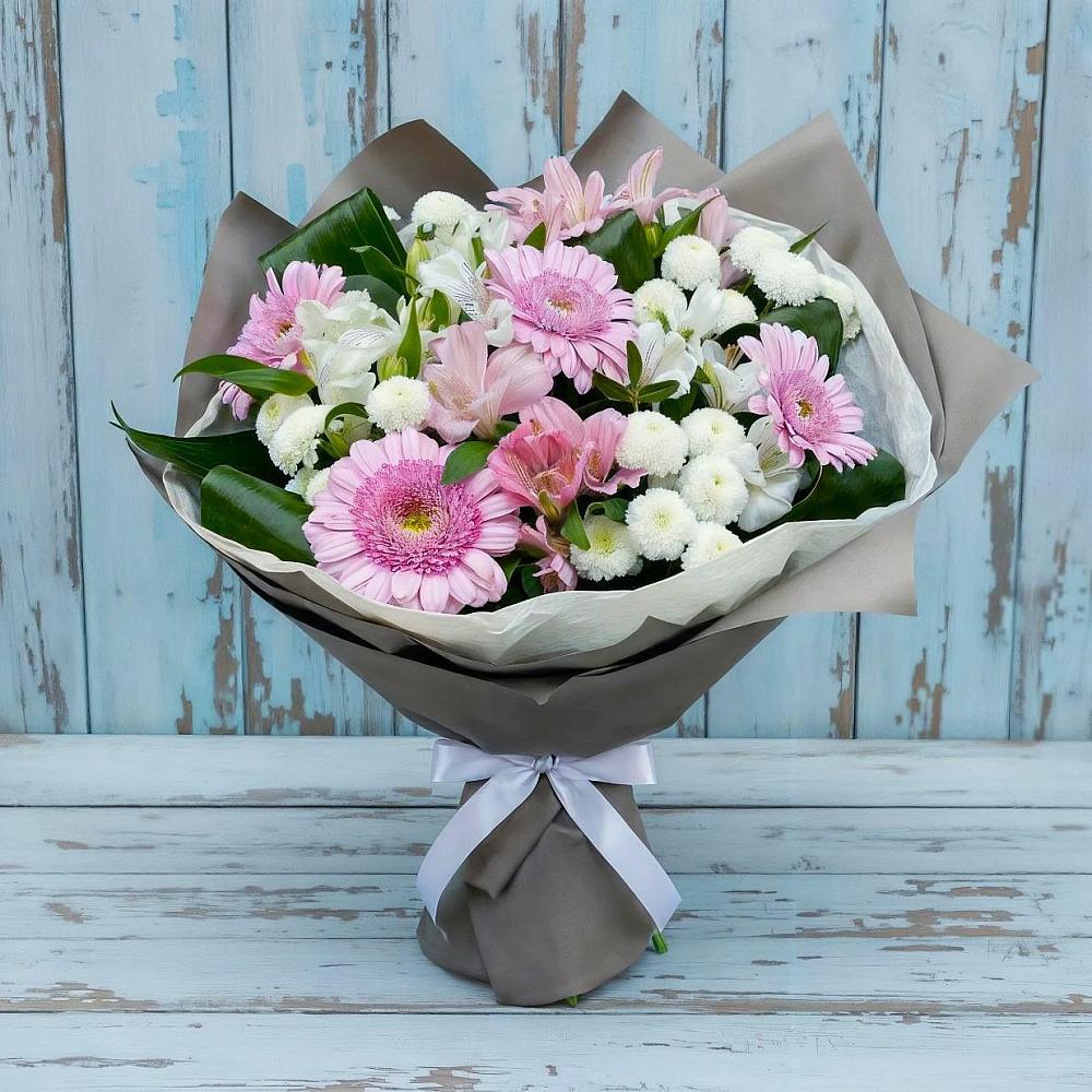 Букет цветов из: Герберы, Альстромерии и Хризантемы в Пяозерский