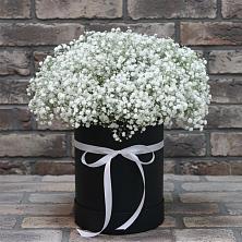 Цветочная композиция из Гипсофила в шляпной коробке в Пяозерский
